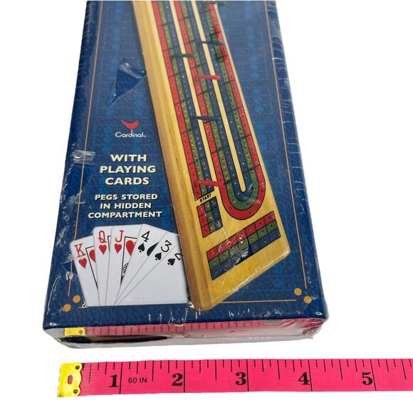 Deluxe Cribbage Set Metal Box Solid Wood BOARD GAME 3 Player Track Playing Cards - Picture 5 of 6